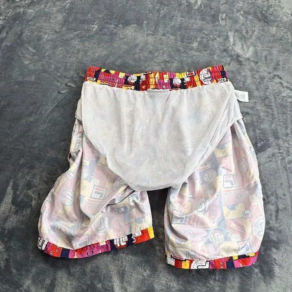 Vintage FILA Sz L Vibrant Geometric All Over Logo SPORT Shorts Swimming Trunks